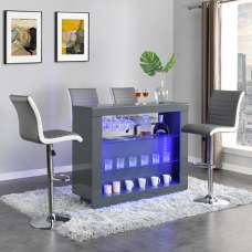 Fiesta Grey High Gloss Bar Table With 4 Ritz Grey White Stools - UK