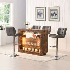 Fiesta Rustic Oak Bar Table Unit With 4 Candid Grey Stools - UK