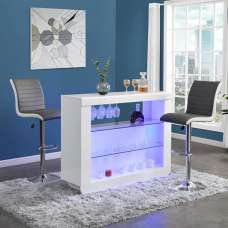 Fiesta White High Gloss Bar Table With 2 Ritz Grey White Stools - UK