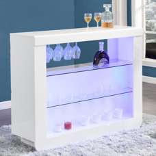 Fiesta High Gloss Bar Table Unit In White With LED Lighting - UK