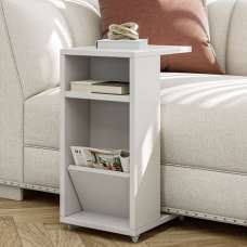 Filira Wooden Side Table with Magazine Rack in White - UK