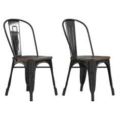 Findlay Black Wooden Dining Chairs With Metal Frame In Pair - UK