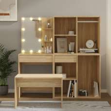 Fiora Wooden Dressing Table Set In Sonoma Oak With LED Lights - UK