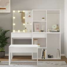 Fiora Wooden Dressing Table Set In White With LED Lights - UK