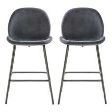 Flanaven Dark Grey Velvet Bar Chairs In A Pair - UK