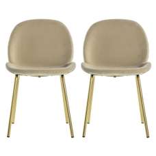 Flanaven Oatmeal Velvet Dining Chairs In Pair - UK