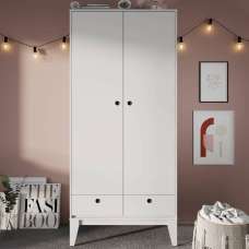 Fletcher Wooden Wardrobe With 2 Doors In White - UK