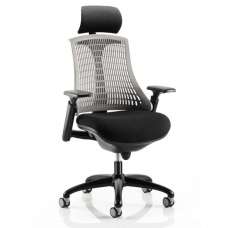 Flex Task Headrest Office Chair In Black Frame With Grey Back - UK