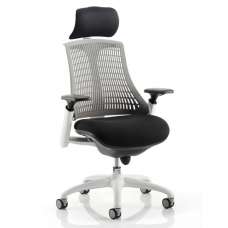 Flex Task Headrest Office Chair In White Frame With Grey Back - UK