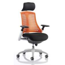Flex Task Headrest Office Chair In White Frame With Orange Back - UK