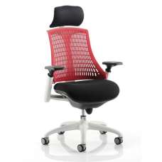 Flex Task Headrest Office Chair In White Frame With Red Back - UK