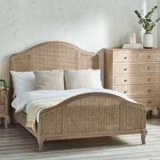 Flint Rattan Wooden Double Bed In Light Oak - UK