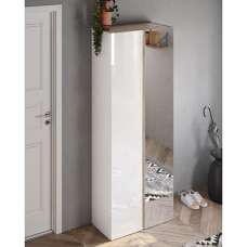 Flint Tall High Gloss Shoe Cabinet 2 Doors In White Cadiz Oak - UK