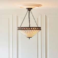Flint Large Tiffany Glass Inverted Pendant Light In Multicolour - UK