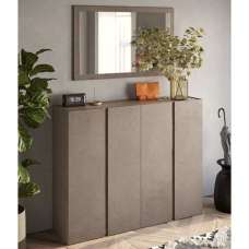 Flint Wide Wooden Shoe Cabinet With Mirror In Bronze Mercure Oak - UK
