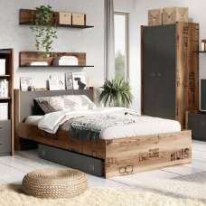 Flint Wooden Small Double Bed In Raw Steel - UK
