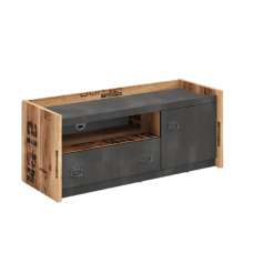 Flint Wooden TV Stand With 1 Door 1 Drawer In Raw Steel - UK