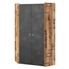 Flint Wooden Wardrobe Corner In Raw Steel Concrete Effect - UK
