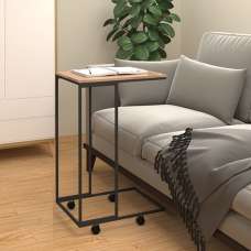 Flores Side Table In Natural With Wheels With Black Frame - UK