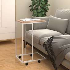 Flores Side Table In Natural With Wheels With White Frame - UK