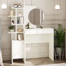 Flores Wooden Dressing Table With Mirror - White - UK