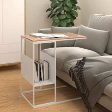 Flores Wooden Side Table In Natural With White Metal Frame - UK
