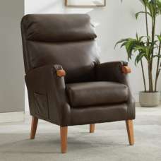 Folsom PU Leather Bedroom Chair With Wooden Legs - Tan - UK
