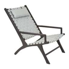 Formosa Grey Leather Woven Accent Chair With Black Wooden Frame - UK