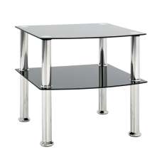 Forney Black Glass Side Table With Polished Steel Legs - UK