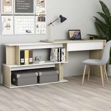 Fowey Wooden Laptop Desk Corner In White And Sonoma Oak - UK