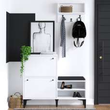 Fredo Wooden Shoe Cabinet with Coat Rack In White And Black - UK