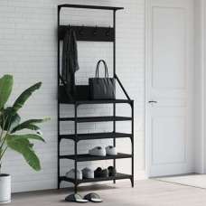Fremont Wooden Coat Stand With 4 Shelves In Black - UK