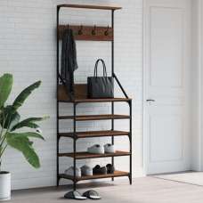 Fremont Wooden Coat Stand With 4 Shelves In Brown Oak - UK