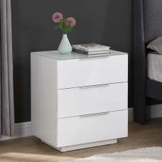 Fresh Tall Bedside Cabinet In White Glass Top And High Gloss - UK
