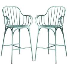 Frisco Retro Light Blue Metal Bistro Bar Stools In Pair - UK