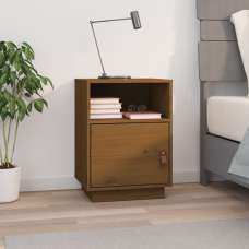 Fruma Pine Wood Bedside Cabinet With 1 Door In Honey Brown - UK