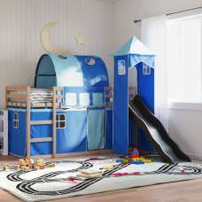 Funner 80x200cm Oak Wooden Kids Bunk Bed With Slide - Blue - UK