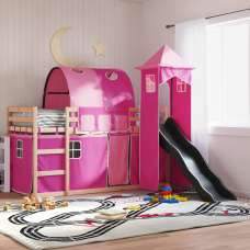 Funner 80x200cm Oak Wooden Kids Bunk Bed With Slide - Pink - UK
