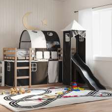Funner 80x200cm Oak Wooden Kids Bunk Bed With Slide - White And Black - UK