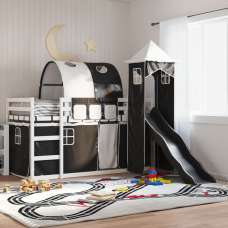 Funner 90x200cm White Wooden Kids Bunk Bed With Slide - Black - UK
