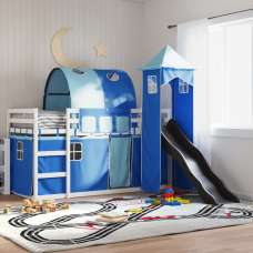 Funner 90x200cm White Wooden Kids Bunk Bed With Slide - Blue - UK