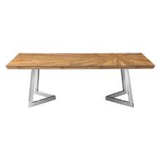 Gaberot Wooden Coffee Table With Silver Steel Base In Natural - UK