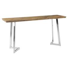 Gaberot Wooden Console Table With Silver Steel Base In Natural - UK