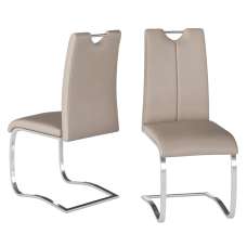 Gable Taupe Faux Leather Dining Chairs With Chrome Legs In Pair - UK