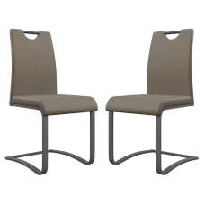 Gable Taupe Faux Leather Dining Chairs With Grey Legs In Pair - UK