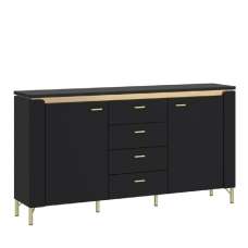Gaffney LED Wooden Sideboard With 4 Drawers In Matt Black Gold - UK