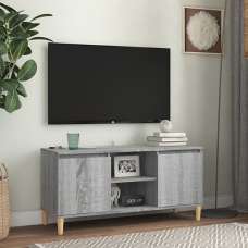 Gafna Wooden TV Stand In Grey Sonoma Oak With Solid Wood Legs - UK
