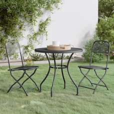 Galax Large Round Metal Mesh 3 Piece Dining Set In Anthracite - UK