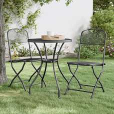 Galax Small Round Metal Mesh 3 Piece Dining Set In Anthracite - UK