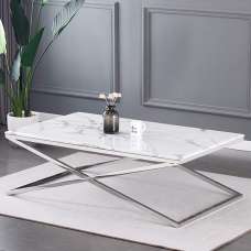 Galea White Marble Effect Coffee Table With Steel Frame - UK
